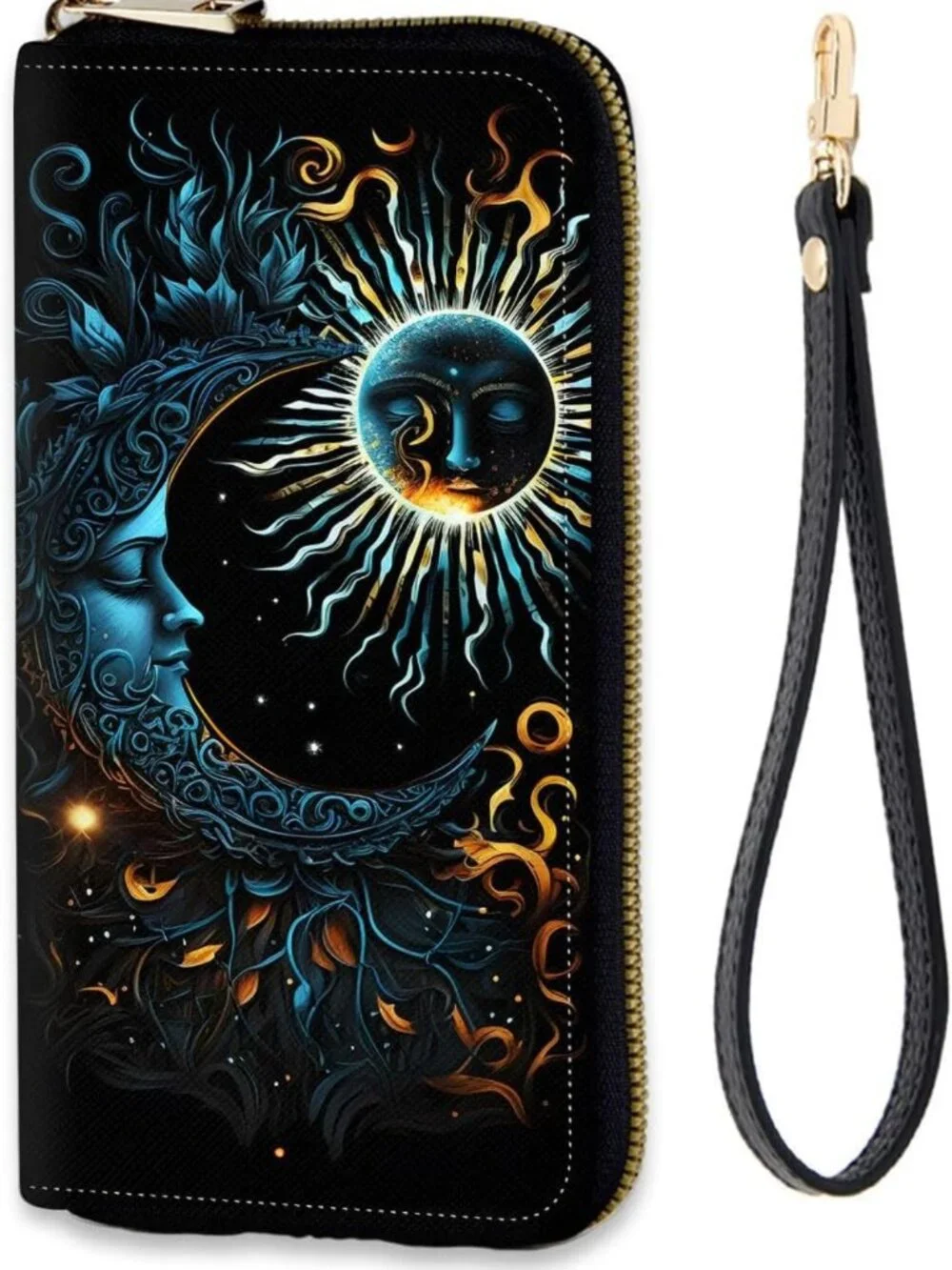 RFID Blocking Zip Around Wallet with Detachable Wrist Strap, Large Capacity